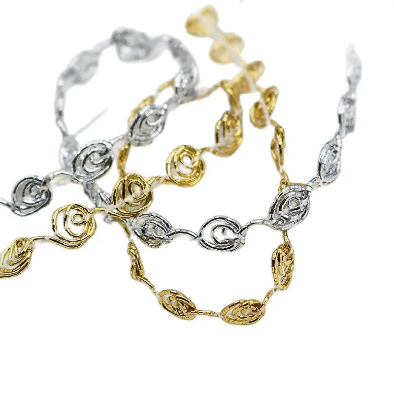 

1 м модное дизайнерское Золотое кольцо украшение кружевной ткани 0,8 см гипюр кружевная ткань серебряного цвета с аппликацией в виде кружевн...