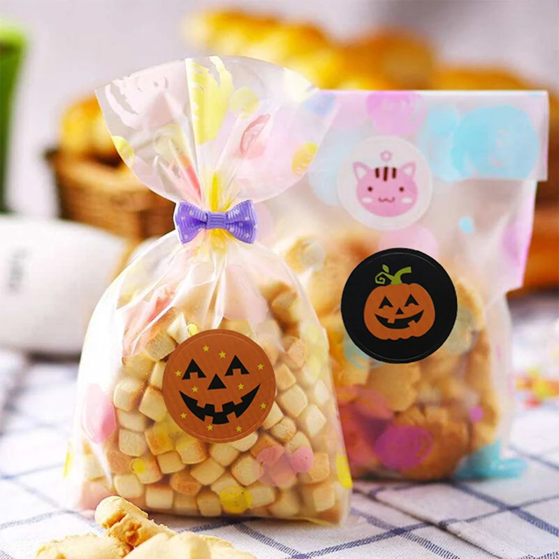 Хэллоуин Бумажные этикетки наклейки Тыква Круглые конфетный мешок коробка