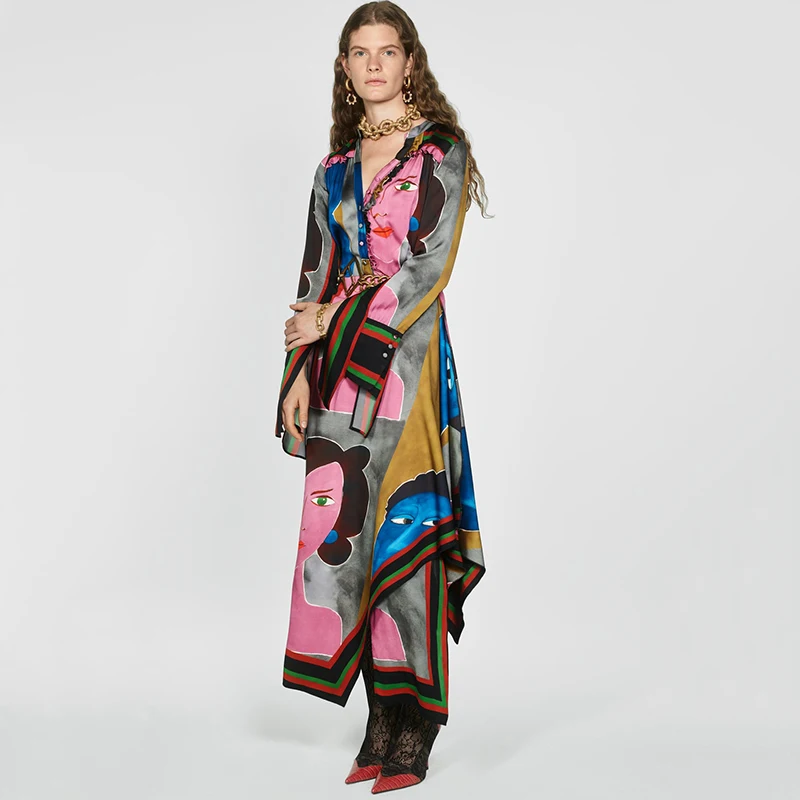 Женское платье с длинным рукавом ZA принтом в богемном стиле вечернее ретро для