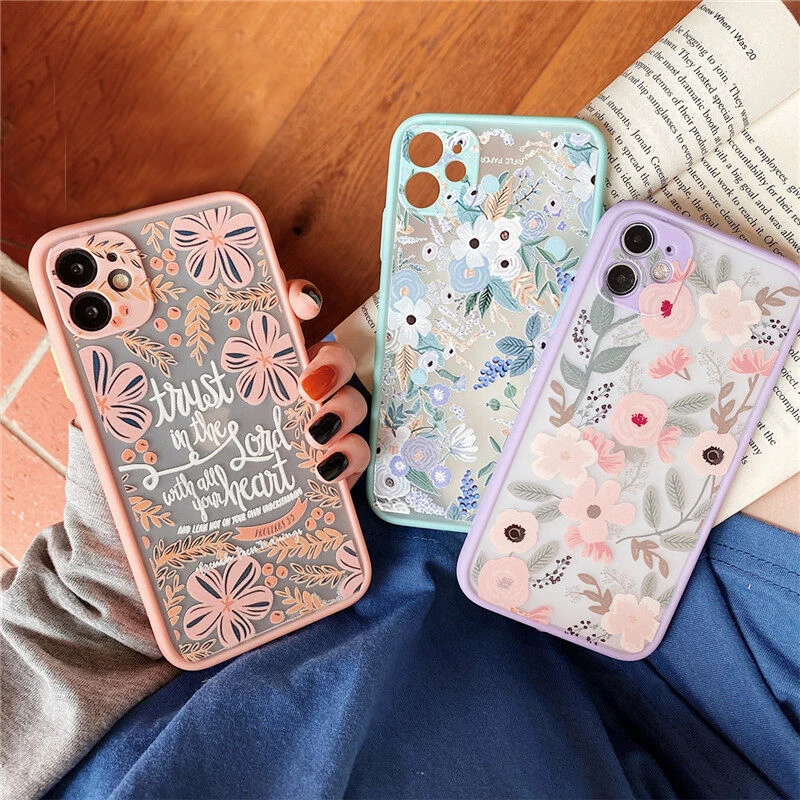 Flower Camera Protection Case For iPhone 11 12 13 Pro Max XR XS X 7 8 Plus 6 6S 13 Mini SE 2020 Case Shockproof Hard PC iphone13