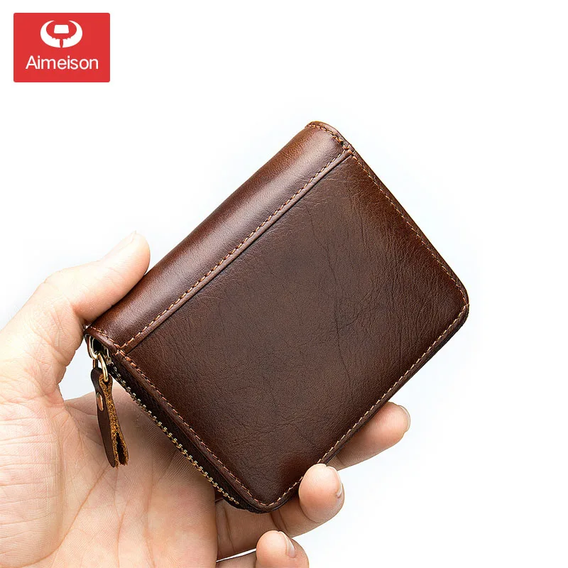 Модный короткий кошелек для мужчин мужской однотонный из натуральной кожи