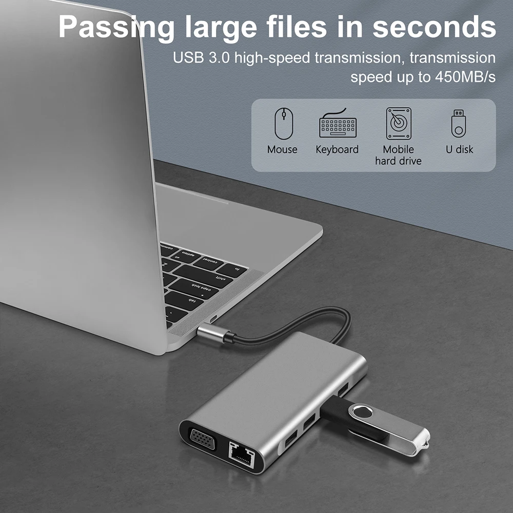 Тип USB C концентратор Type-C совместимому с HDMI 4K VGA RJ45 Lan Ethernet SD TF USB-C 3 0 5 мм Джек аудио