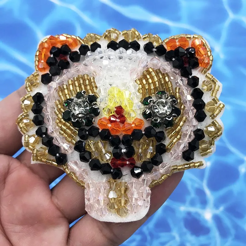 

Rhinestone Beaded Embroidery Forest Snimal Patch Tiger Bead On Applique Clothing Pattern Cloth Sticker Badge