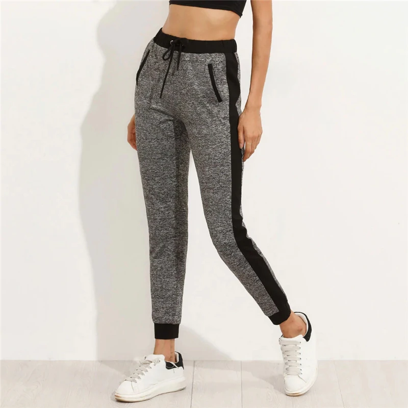 SweatyRocks серый накладной карман талия шов шнурок трикотажные штаны активная одежда Sweatpant Осень Женские повседневные штаны для активного отдыха