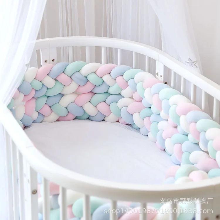 

ins new woven long strip knotted ball four-strand twist braid soft-packed bed surrounding pillow children's anti-collision strip