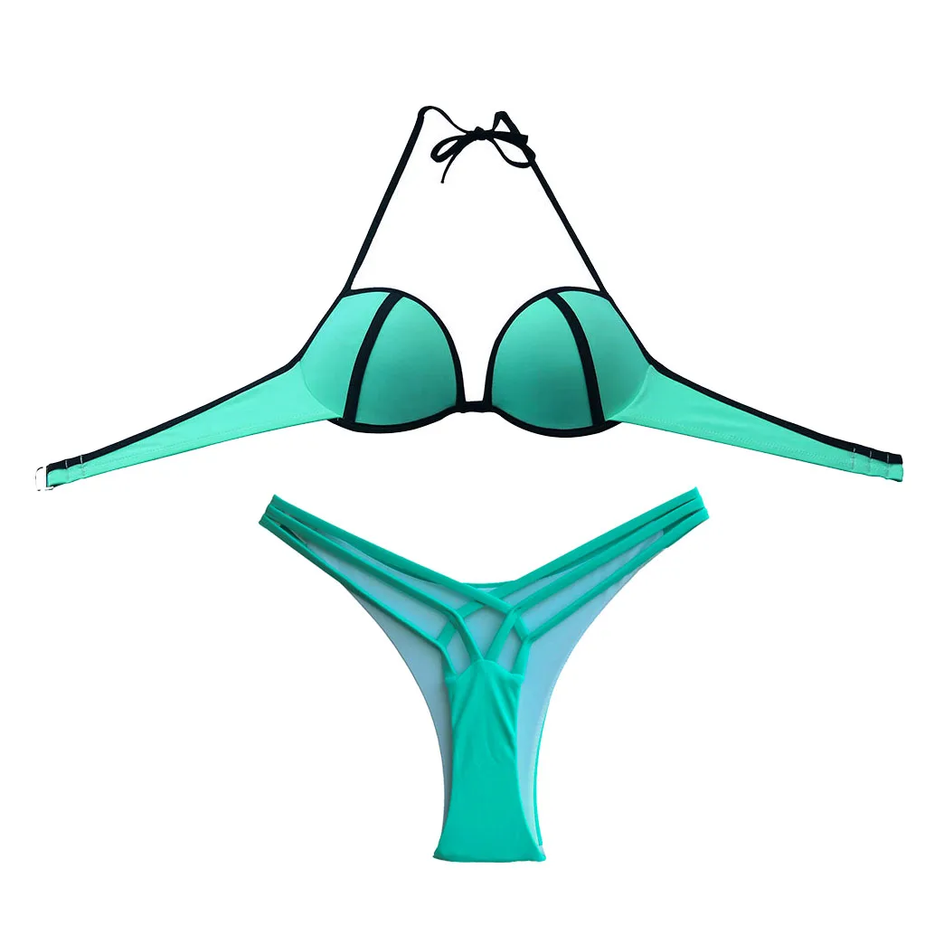 Summer Women's Underwire Cups Bikini Set Swimwear Swim Swimsuit  Biquinis Brasileiro Bathing Suit Green Cheeky bottom Brazilian