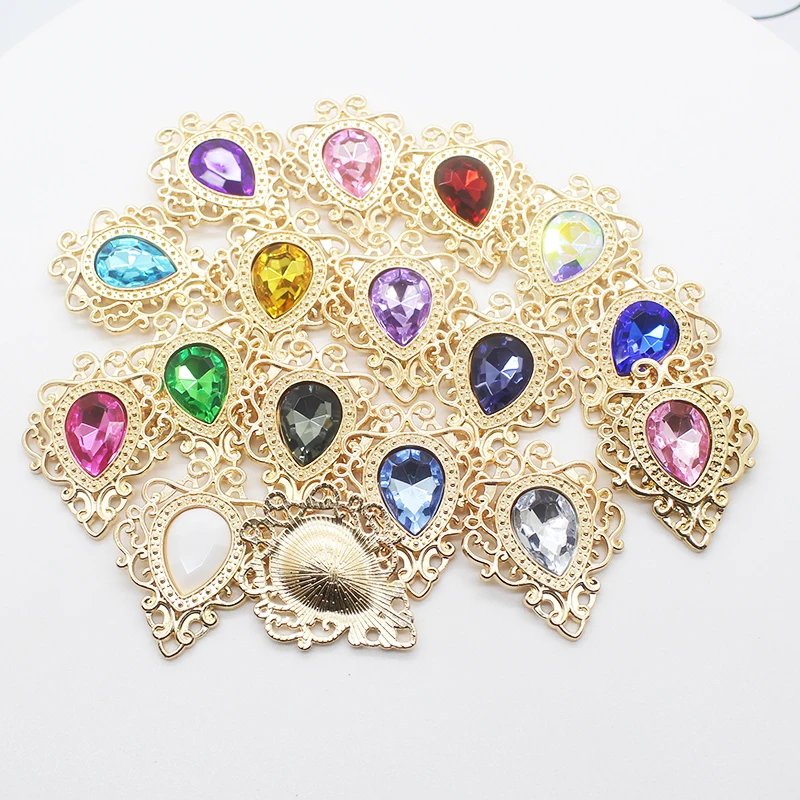 

5PCS Plating Gold Alloy Decoration Acrylic Buttons For Clothing Packaging Boxes Hair Accessories 25mm*32mm Mix Color