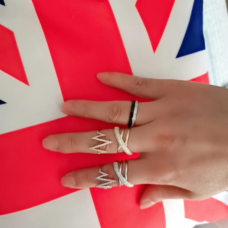 Модное Двухслойное черно-белое кольцо из микро циркония серебряного цвета