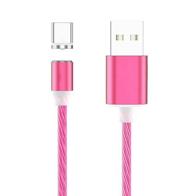 Магнитный кабель usb type-C, магнитный кабель, светодиодный, для быстрой зарядки, USB кабель микро-зарядного устройства, провод для xiaomi mi 9 9t pocof1 - Цвет: Pink