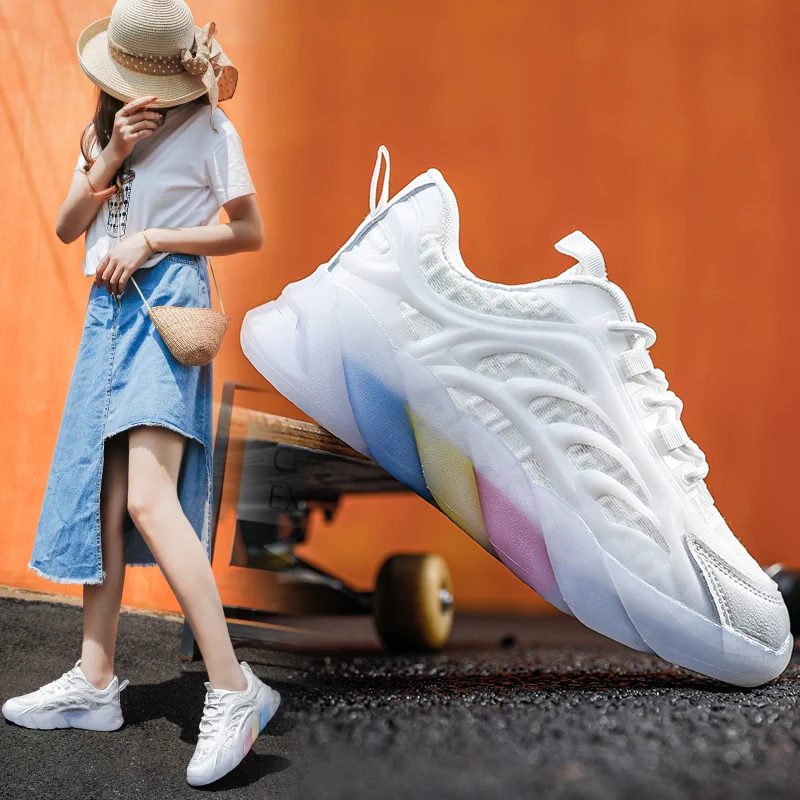 

Trendy Sneakers Women Platform Shoes 2021 Spring Breathable White Casual Ladies Shoes Lace Up Comfort Running Shoes New