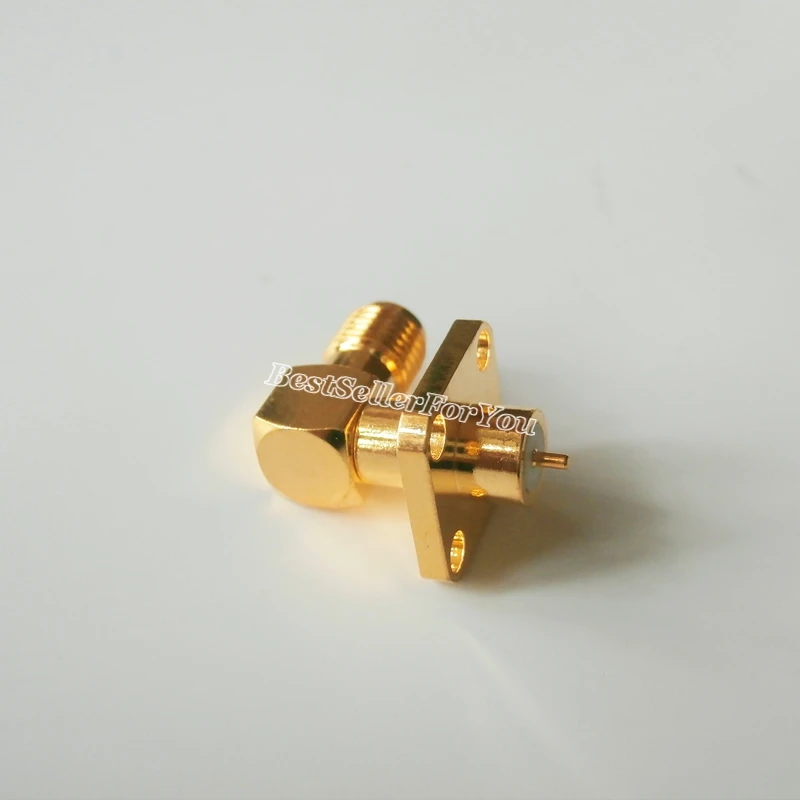 

2Piece SMA Female Jack 4-hole Flange Solder Panel Mount Right Angle RF Connector