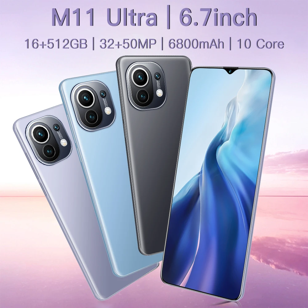 

Hot Sell Global Version M11 Ultra 6.7inch Smartphone 6800mAh 16+512GB Android 11 Mobilephone 32+50MP Face Unlock 5G Networkphone