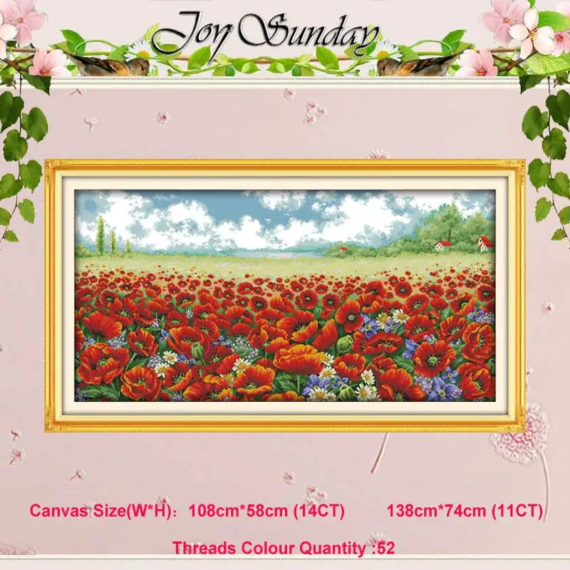 Poppy flowers scenery pattern Счетный 11CT 14CT набор крестиков Сделай Сам Оптовая Продажа вышивка