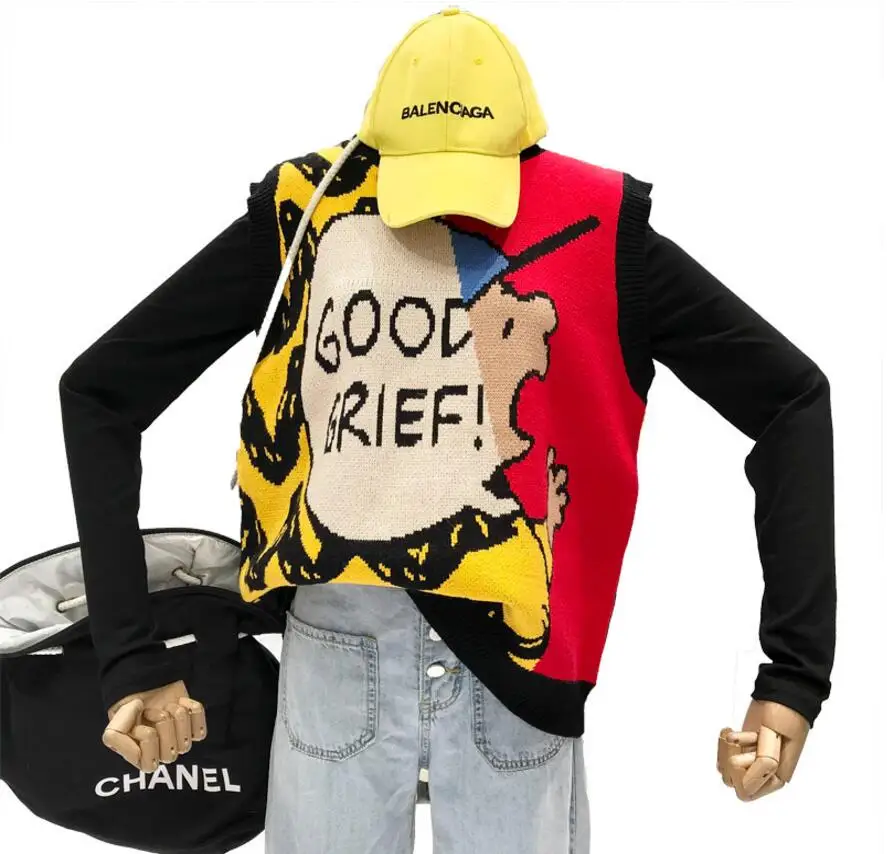 Женский трикотажный жилет с круглым вырезом свободный Трикотажный контрастных