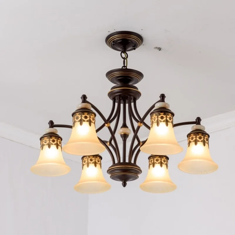 Винтажная потолочная лампа черный железный стеклянный абажур подвесная люстра