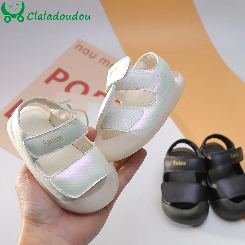 Брендовые однотонные пляжные сандалии для маленьких мальчиков и девочек бежевые