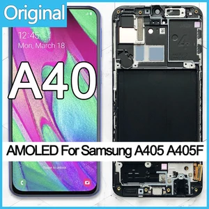 100 super amoled for samsung a40 lcd 2019 a405 lcd display touch screen digitizer assembly with frame replacement repair parts free global shipping