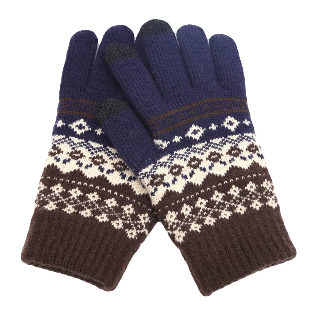 

2020 Winter Gloves Women Warm Knitted Gloves Flower Thick Mittens Autumn Winter Touch Screen Gloves Black Gray Blue Guantes