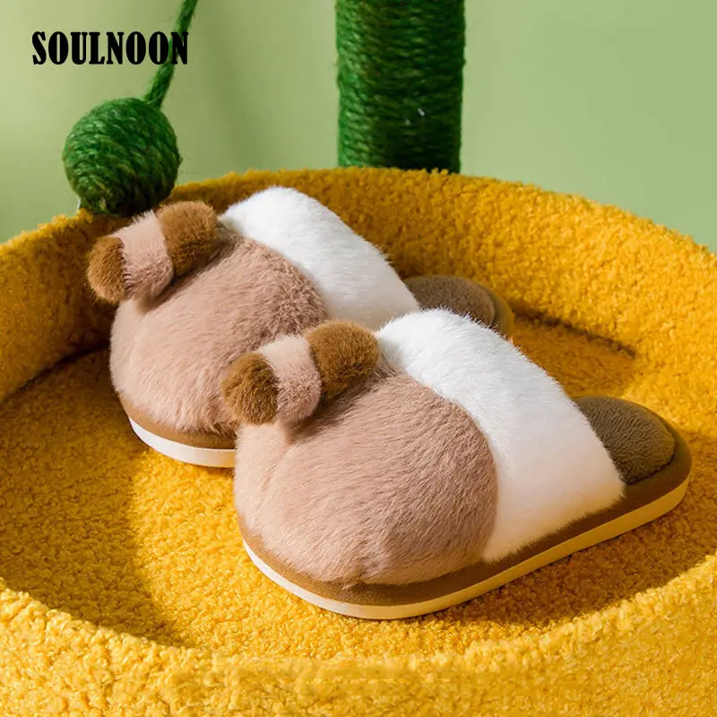 

2021 Winter Children Slippers For Girls Boys Home Slides Indoor Soft Botton Child Plush Cotton Shoes Kids Fluffy Furry Warm Shoe