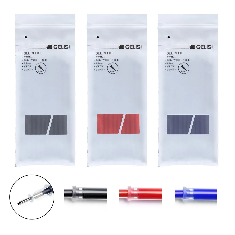 20 шт. гелевая ручка для чернил сменная Шариковая 0 5 мм черного синего красного
