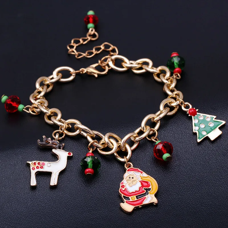 

Charm Bracelets for Women New Santa Claus Bracelet Alloy Dripping Oil Christmas Tree Elk Bracelet Gift