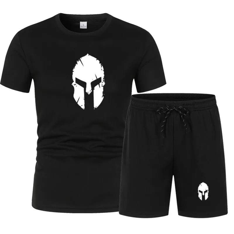 

2021New men's spring and summerSkull shirt sports quick-drying T-shirt + sports breathable shorts fashion casual suit