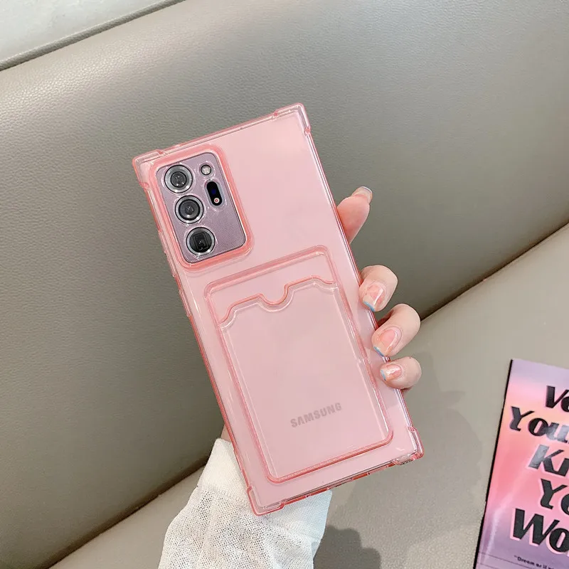 

ultrathin Transparent Card Holder Silicone Case For Samsung S20 S21 Plus S20FE A52 A72 A82 A12 A22 A32 A42 S10 Shockproof Cover