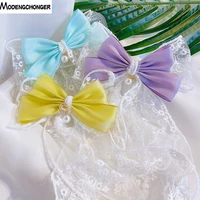 new fashion elegant solid streamer bow hairpins girl woman lace double layer bowknot ribbon hair clips barrette hair accessories