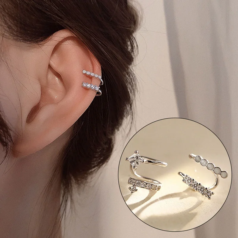Hot Sale  Double Layer U Shape Rhinestone Ear Cuffs For Women Cute Korean Hollow Earrings Earcuff Jewelry