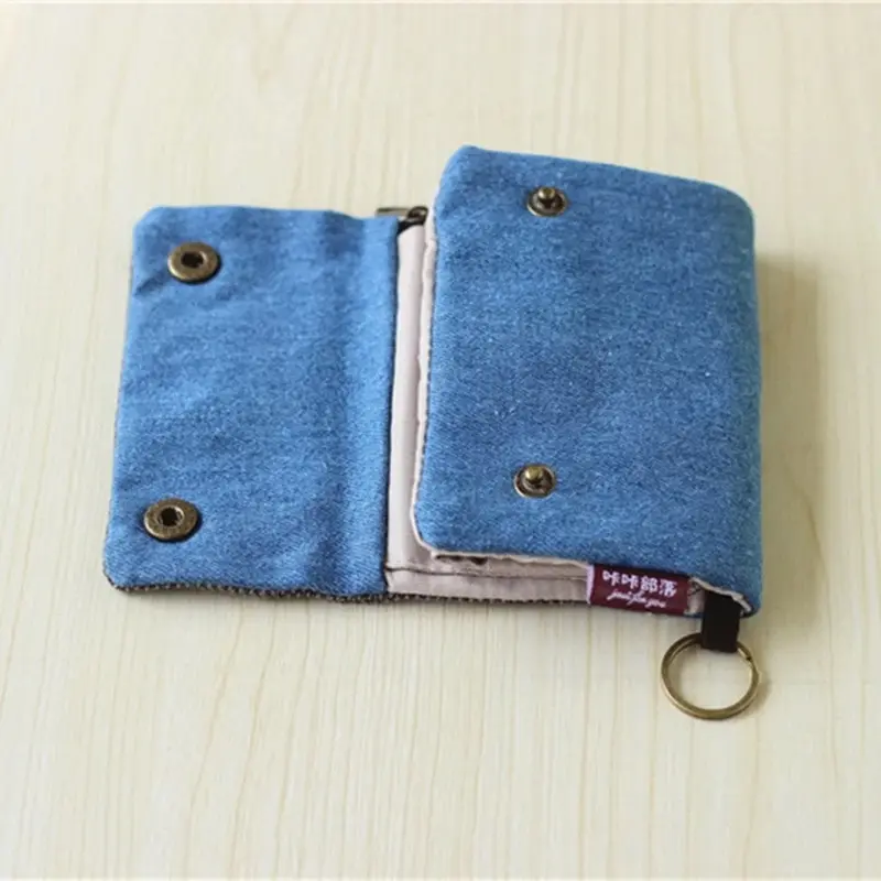 

2020 Women Cotton Fabric Short Wallet for Female Large Capacity Gray Blue Ladies Denim Multifunction Men Purse Mini Carteira