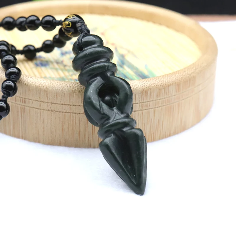 Кулон с натуральным нефритовым артефактом ожерелье резной буддизм инструмент