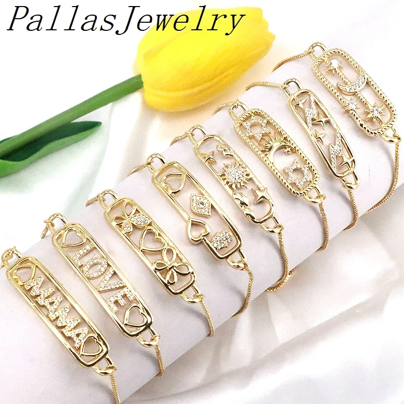 

10Pcs Trendy Adjustable Women Bracelet Gold Plated Love/Mama/Heart/Star Moon Bar Dainty Charm Bracelets & Bangles Femme Jewelry
