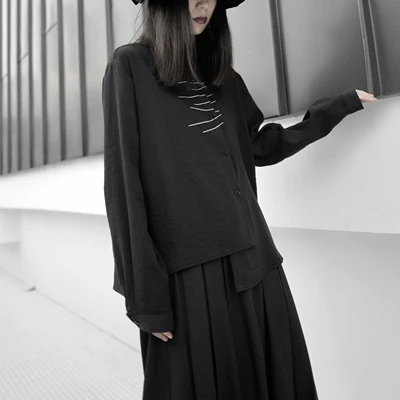 Осенняя коллекция Yamamoto Черная Женская Асимметричная рубашка с длинными рукавами