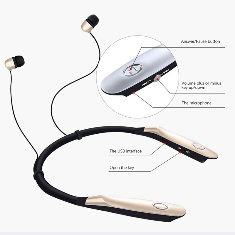 Беспроводные Bluetooth-наушники HBS900S с шейным ободом 15 часов V4.2 для занятий спортом на