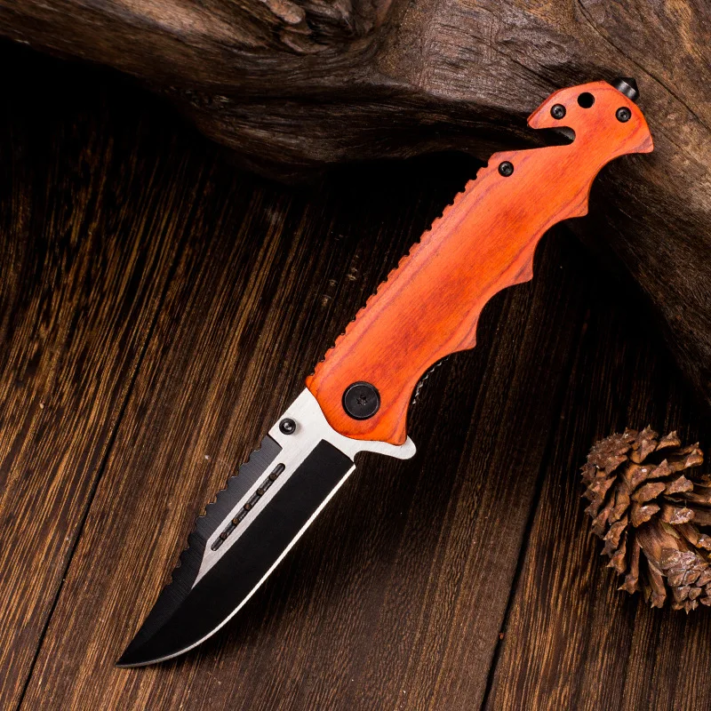 

Multifunctional outdoor tool with stainless steel wooden handle Survival folding knife outdoor camp folding knife