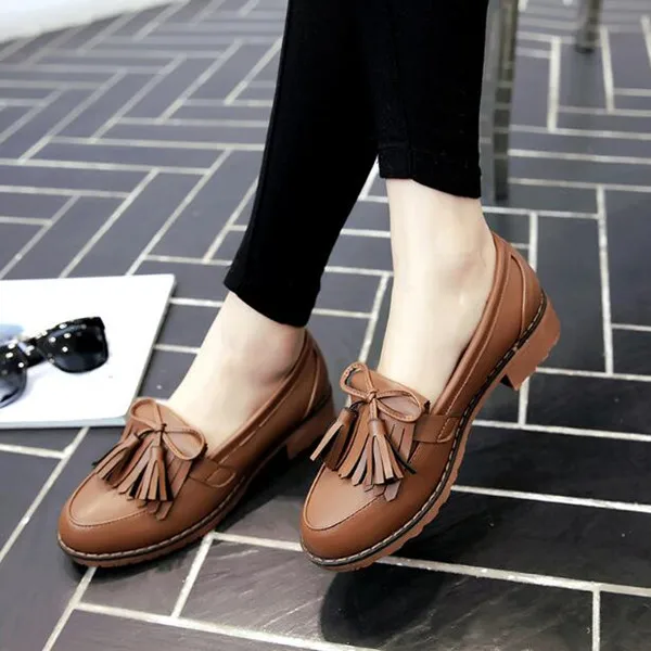 Коричневый Г.; женская обувь на плоской подошве с бахромой; сезон весна-осень; Туфли-оксфорды с бахромой в британском стиле; женские лоферы на низком каблуке без застежки - Цвет: Коричневый