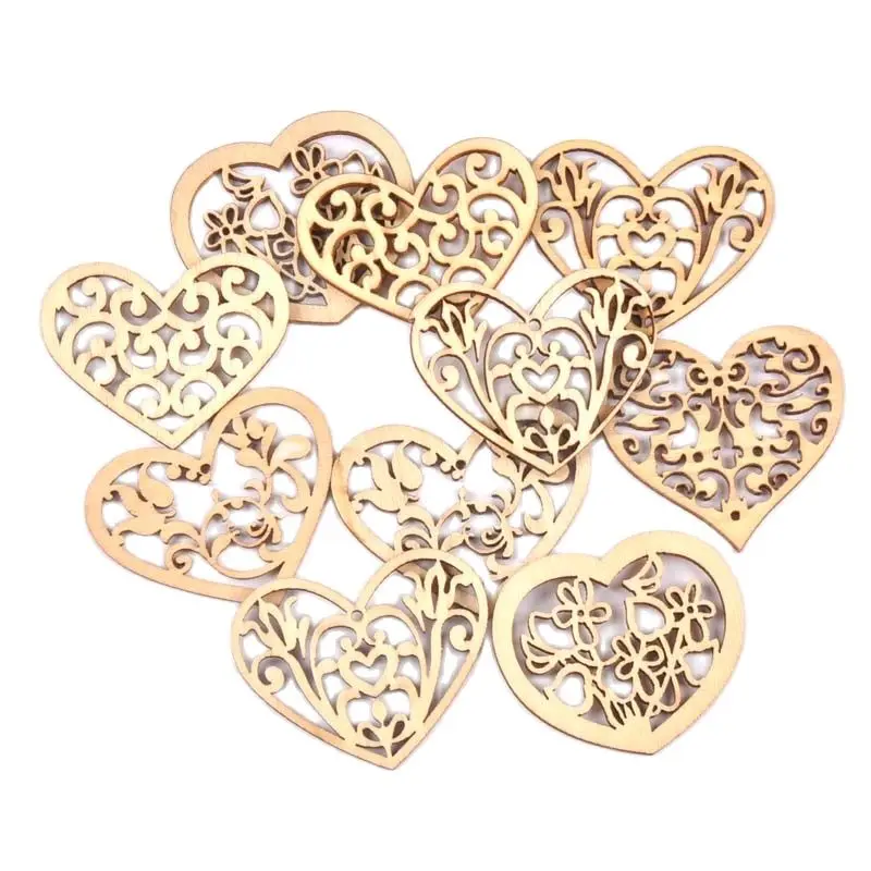 

12 шт., деревянные подвески в форме сердца для украшения свадебного декора