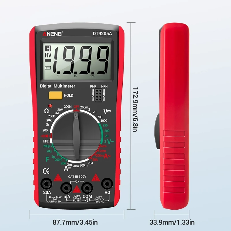 AN9205A AC DC Цифровой мультиметр испытательный Вольтметр Сопротивление постоянной