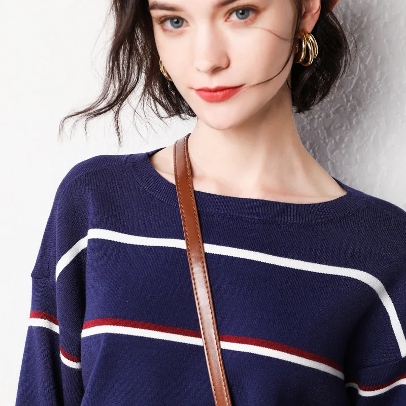 2019 Vintage Striped Knitted Women Sweater And Pullovers O-Neck Long Sleeve Pullover Pull Femme | Женская одежда