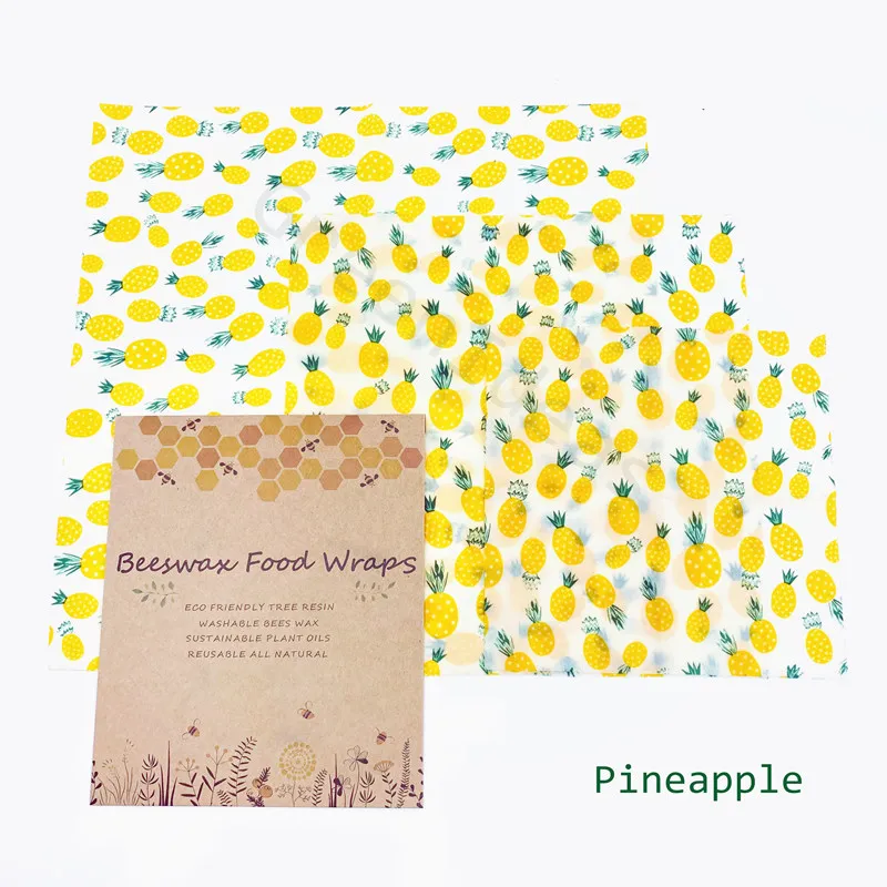 Pineapple Пчелиный воск обертывание Ассорти 3 пачки эко органические многоразовые свежие продукты Хранитель простыни для путешествий моющиеся устойчивый пластик еда хранения - Цвет: Pineapple