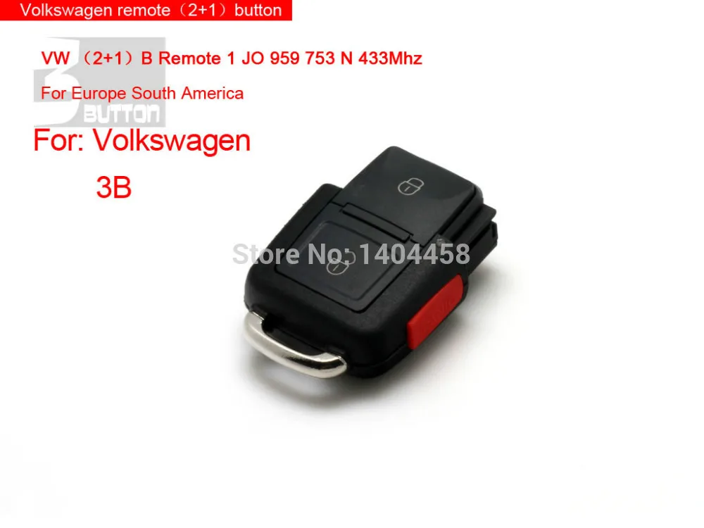 

For VW Remote key (2+1) Button Remote 1 JO 959 753 N 433Mhz Europe South America