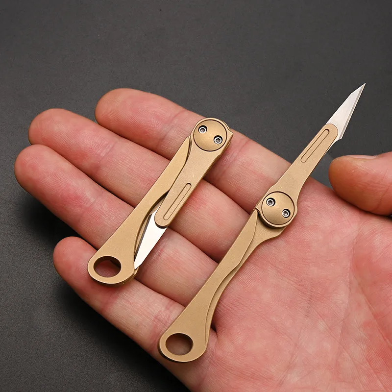 

Outdoor EDC Brass Mini Cutting Folding Tool Personal Safety Defensive Keychian Knife with Carry-on Box Cutter Scalpel Key Knife