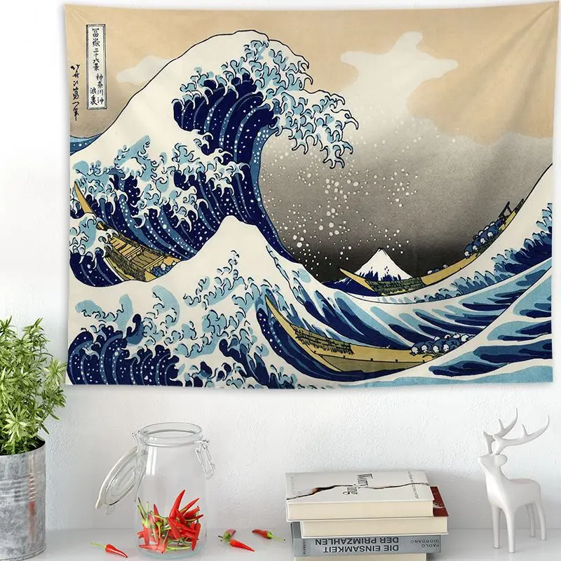 Ukiyo-e Japanese-style living room tapestry wave decorative painting Wall Hanging Tapestries Boho Bedspread Yoga Mat | Дом и сад