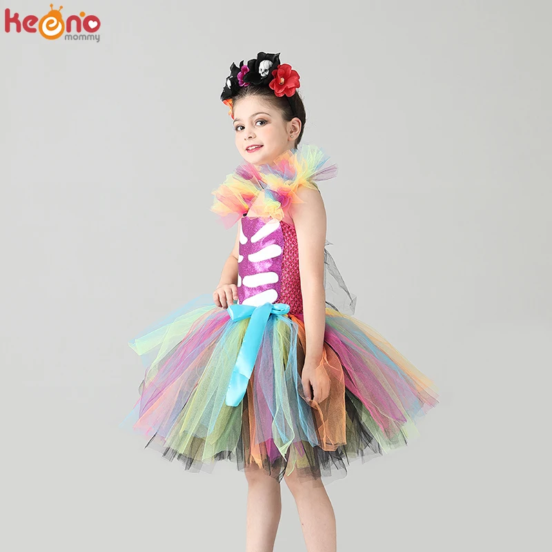 Day of the Dead Girl Skeleton Fancy Tutu Dress Halloween Up Party Kids Baby Costume Funky Punk Bones for Girls |