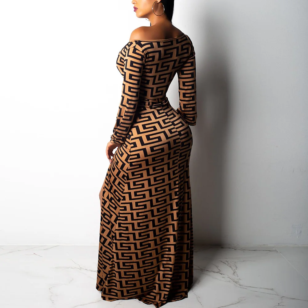 Bikitique сексуальное платье с геометрическим принтом и длинным рукавом узкая