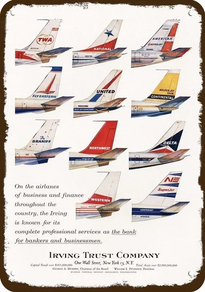 

1964 Irving Trust Co Vintage Look Replica Metal Sign Twa Delta American Airlines