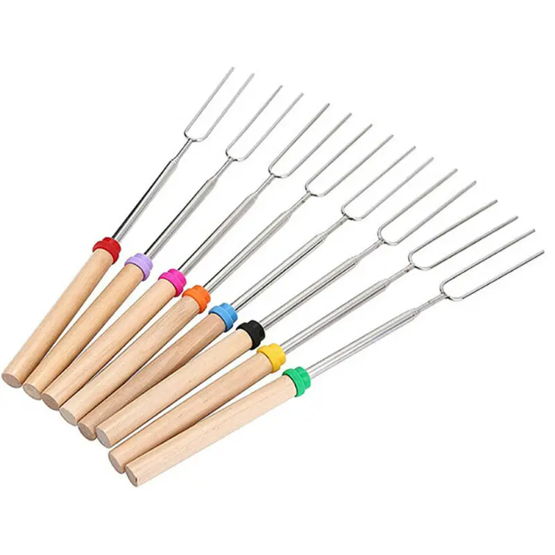 

8pcs Stainless Steel BBQ Barbecue Forks Telescopic Barbecue Fork Roasting Picnic
