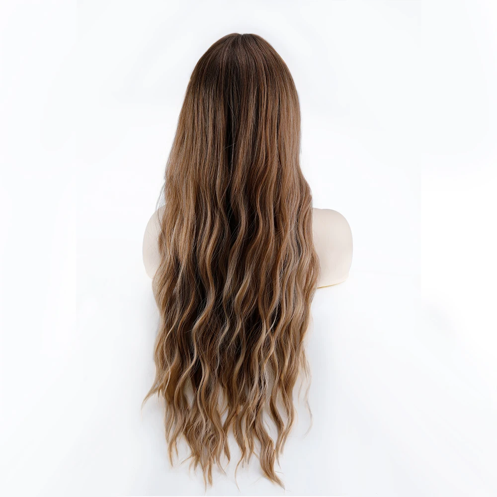 

Long Ombre Light Ash Brown Blonde Wavy Wig Cosplay Party Daily Synthetic Wig for Women High Density Temperature Fibre