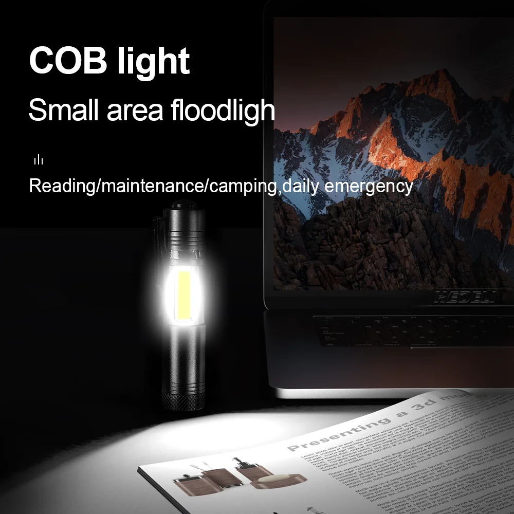 Мини мощный фонарь CREE Q5 COB LED с яркостью 10000 люмен, 4 режимами работы, карманным фонарем с функцией зарядки через USB.