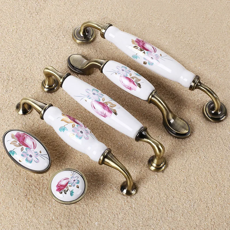 Дверные ручки пасторальный Европейский тюльпан керамическая ручка ящик шкафа